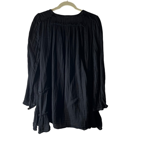 FREE PEOPLE Black Button Tunic Baby Doll Mini Dress Black Double Gauze Oversized - Picture 3 of 4